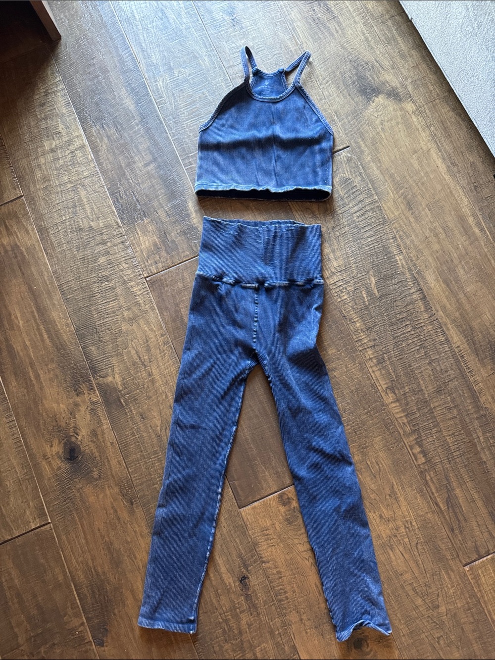 Free People Blue High-Waist Leggings and Crop Tank Set